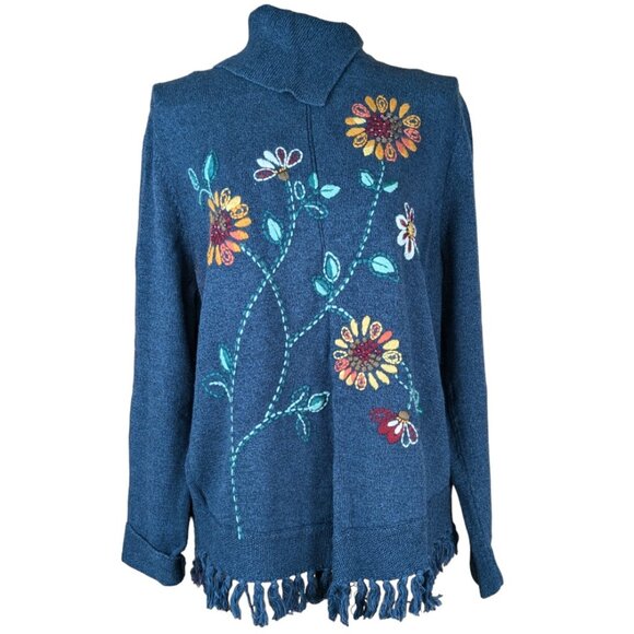 Vintage Women's Small/Petite Alfred Dunner Embroidered Floral Turtleneck Sweater - Picture 1 of 14